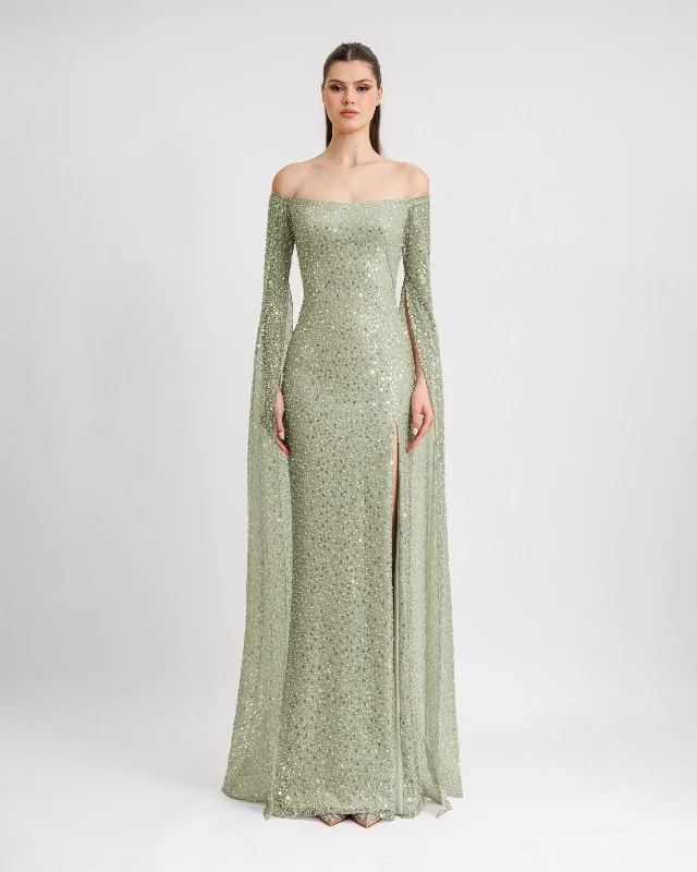 Off-the-shoulders Floor-length Sleeves Dress