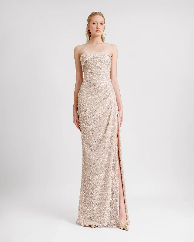 Beaded Strapless Draped Dress