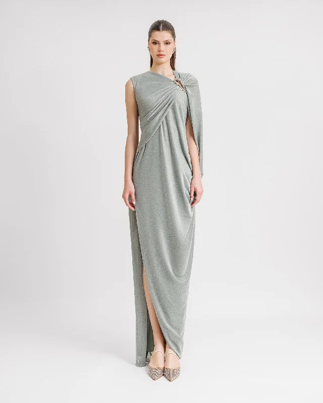 Asymmetrical Draped Sleeve Dress