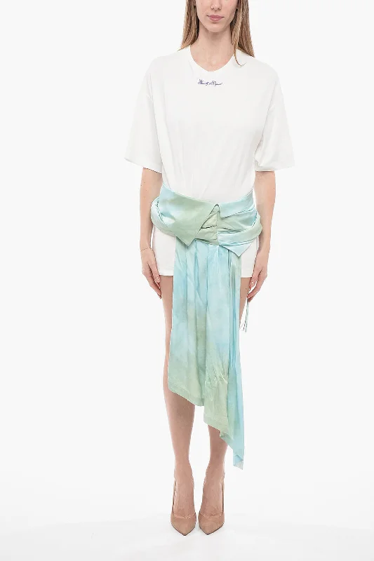 Off-White Short Sleeved Dress With Embroidery And Draping 38 Italian size