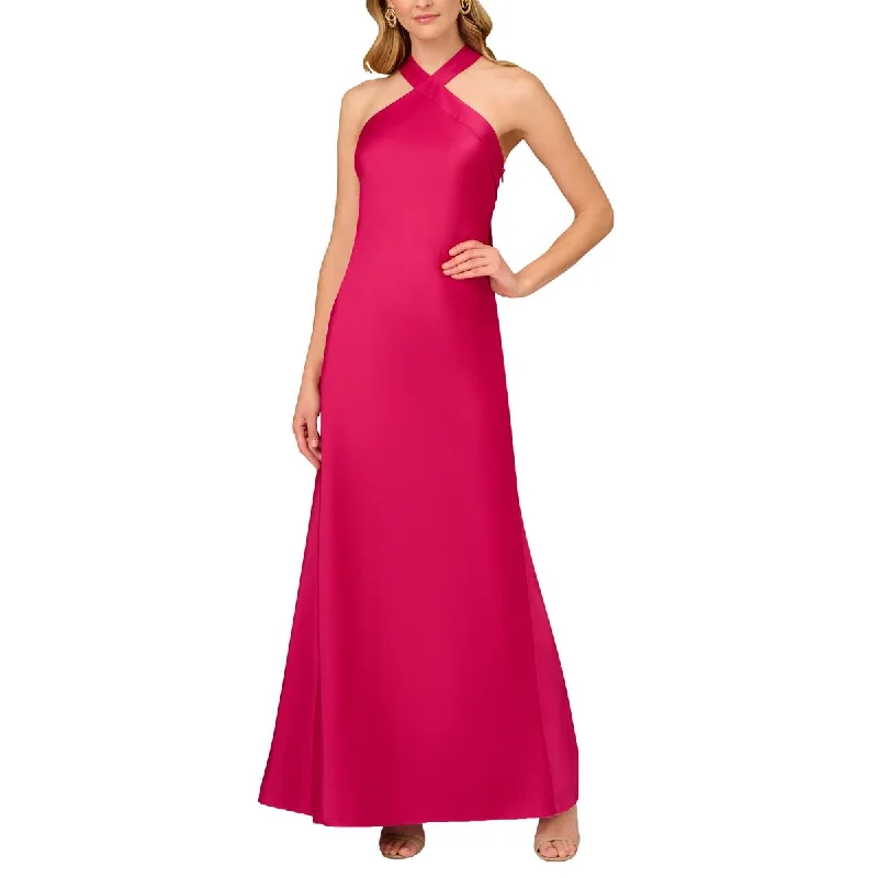 Womens Satin Halter Evening Dress