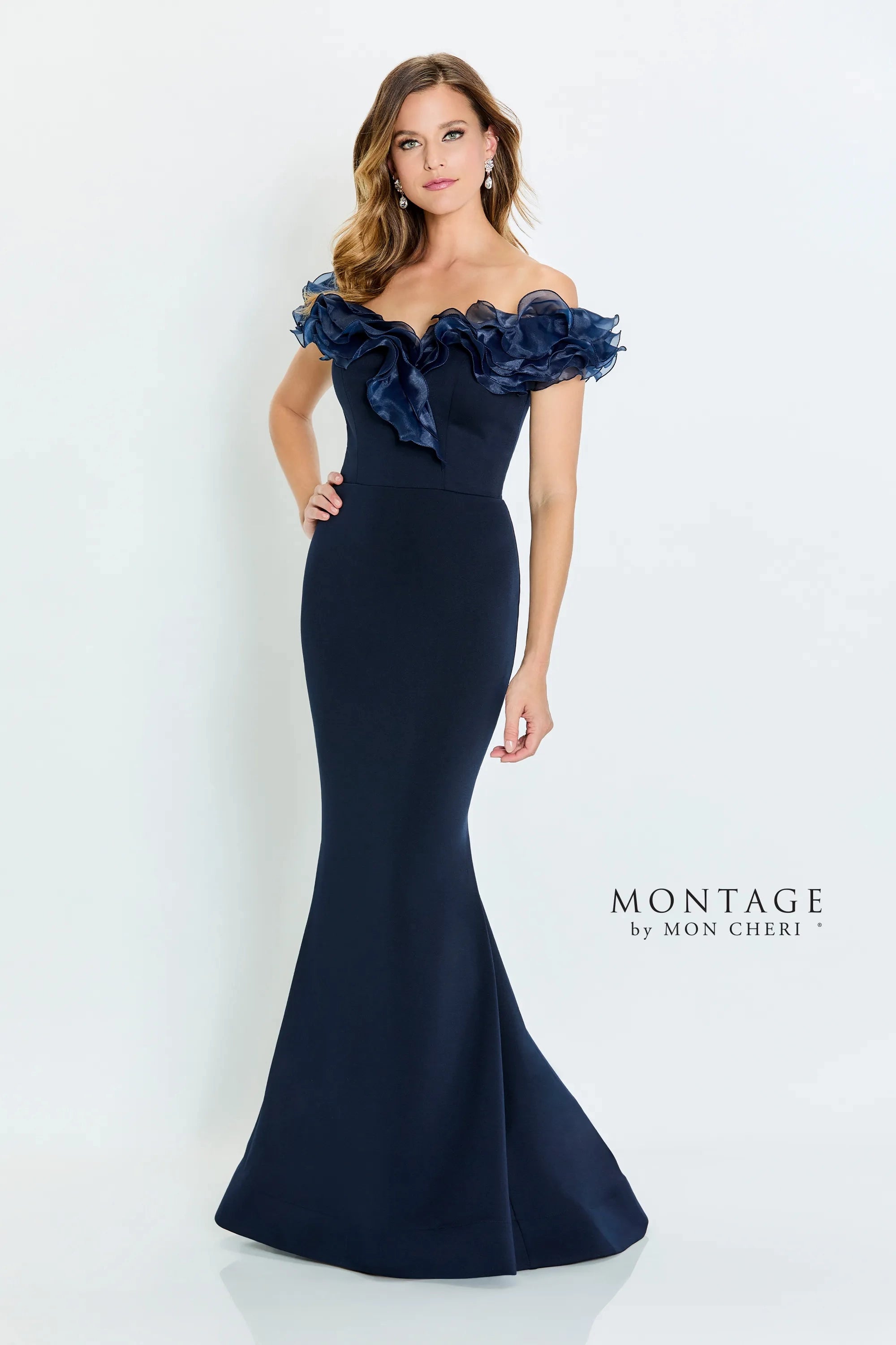 Montage M538 Fitted Formal Long Ruffle Evening Dress