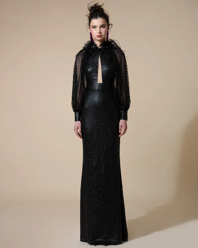 Raglan See-Through Feathered Dress
