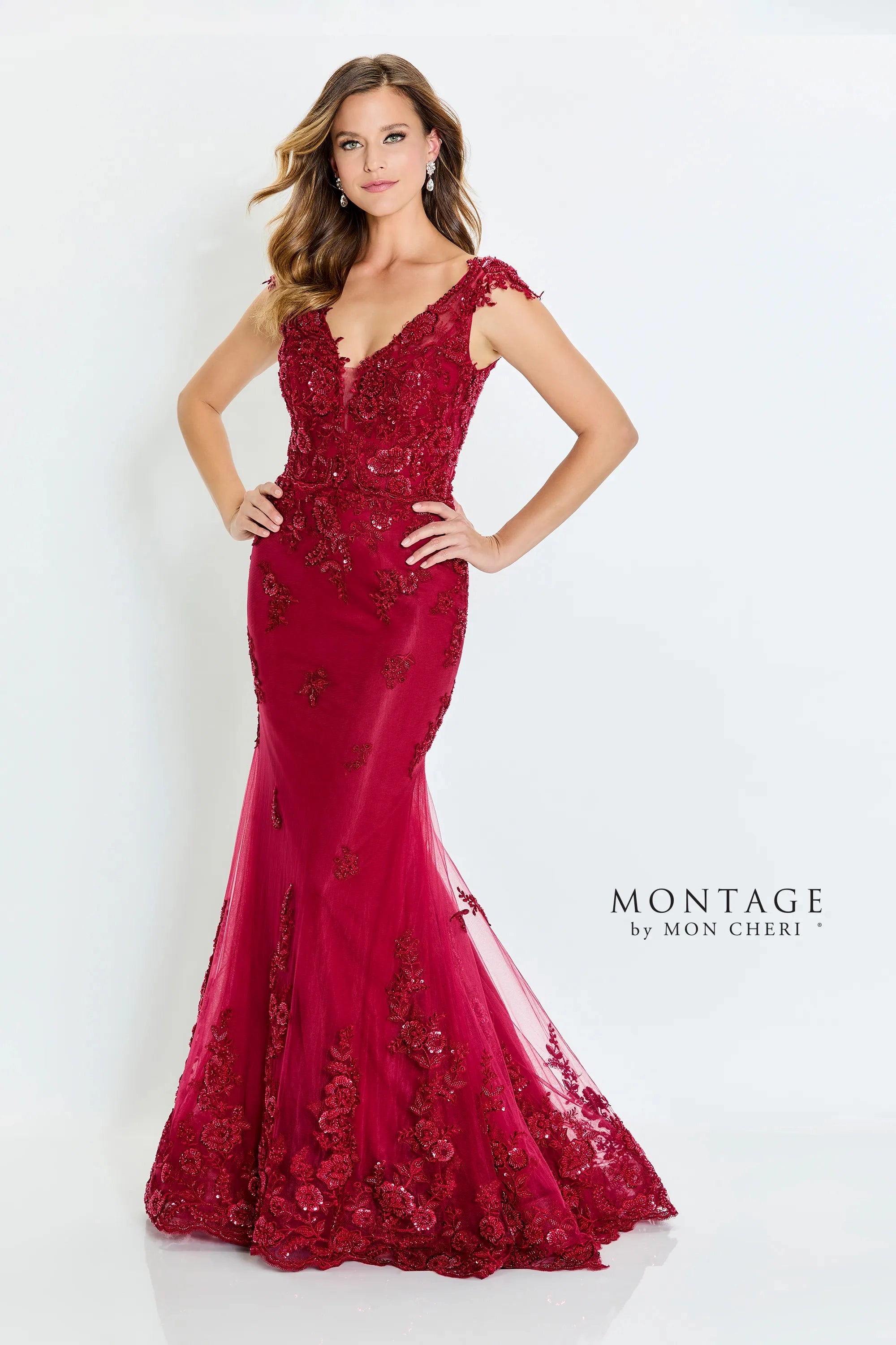 Montage M534 Formal Beaded Long Floral Evening Dress