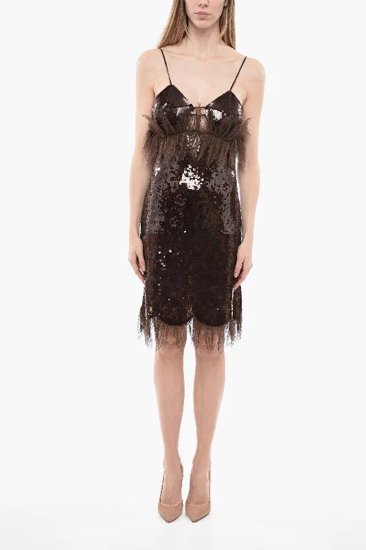 Bottega Veneta Linen Lace Dress with Sequines 40 Italian size