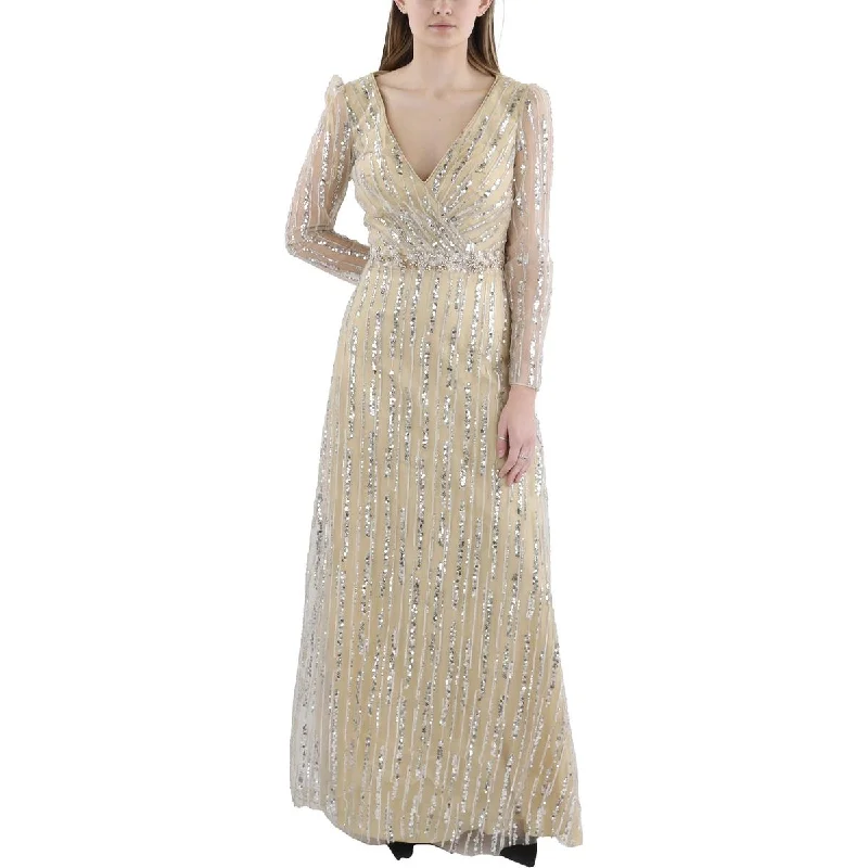 Womens Sequined Beaded Evening Dress