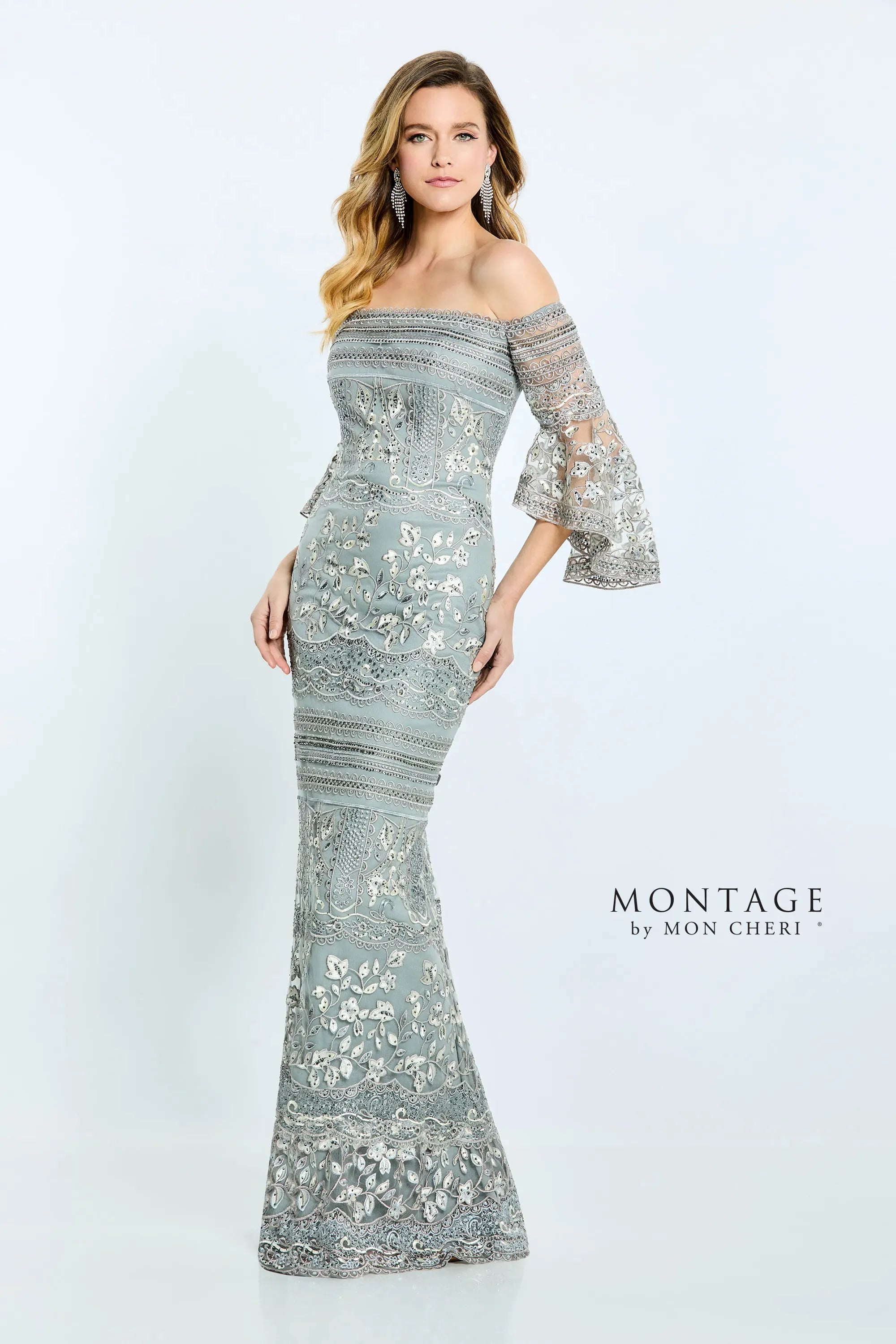 Montage M514 Formal Beaded Lace Long Fitted Evening Dress