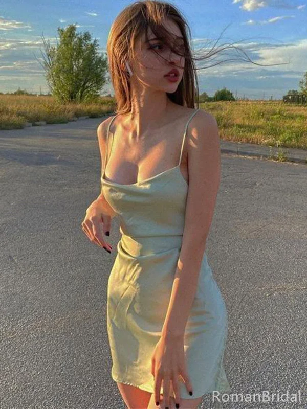Sexy Spaghetti Strap Sleeveless Mermaid Satin Short Homecoming Dresses For Party Online, HD1049 Sexy Spaghetti Strap Sleeveless Mermaid Satin Short Homecoming Dresses For Party Online, HD1049