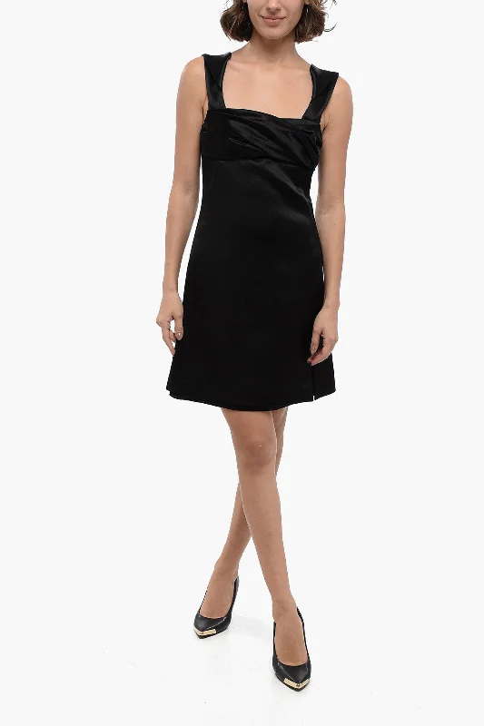 Jil Sander Side Split Satin Sheath Dress with Inner Petticoat