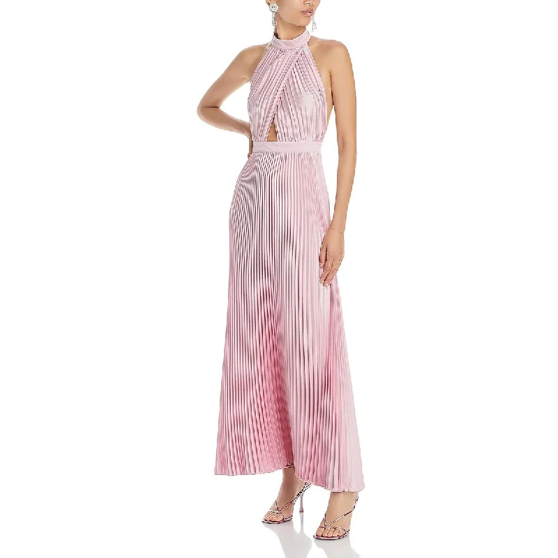 Womens Pleated Halter Neck Evening Dress