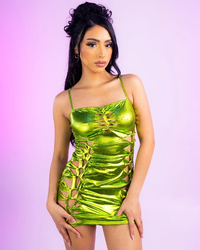 Lime Take A Risk Cutout Dress