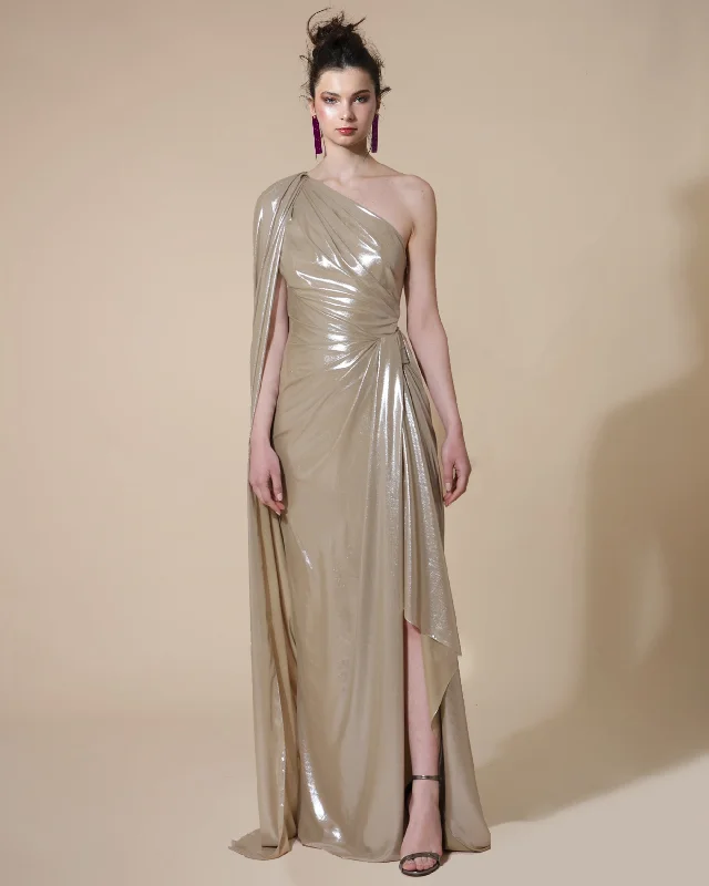 Fully One-Sleeved Draped Dress