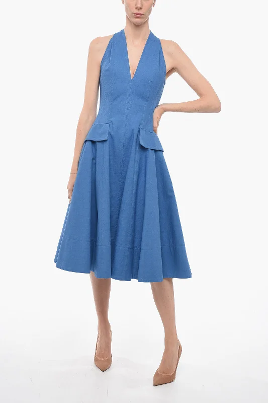 Bottega Veneta Textured Cotton Flared Dress with Denuded Shoulders