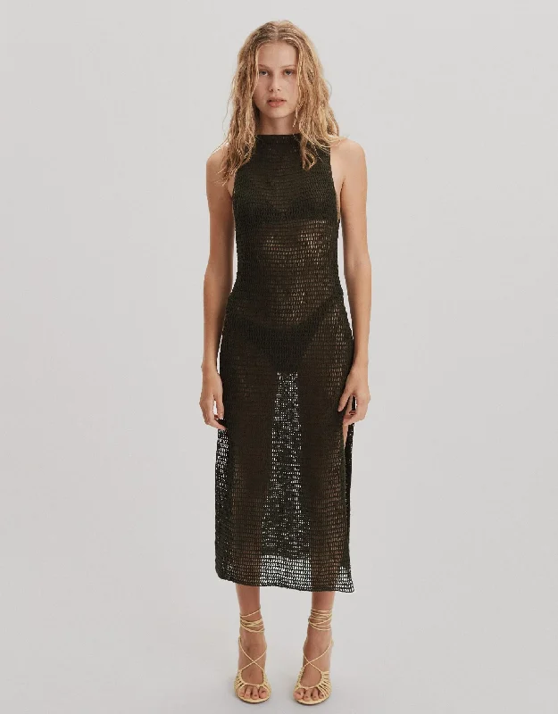Sybil Crochet Cotton Dress, Army