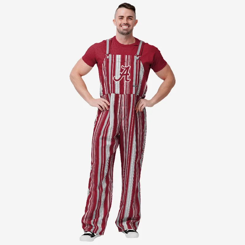 Alabama Crimson Tide Mens Hyper Stripe Bib Overalls Versatile Day-to-Night Jumpsuit