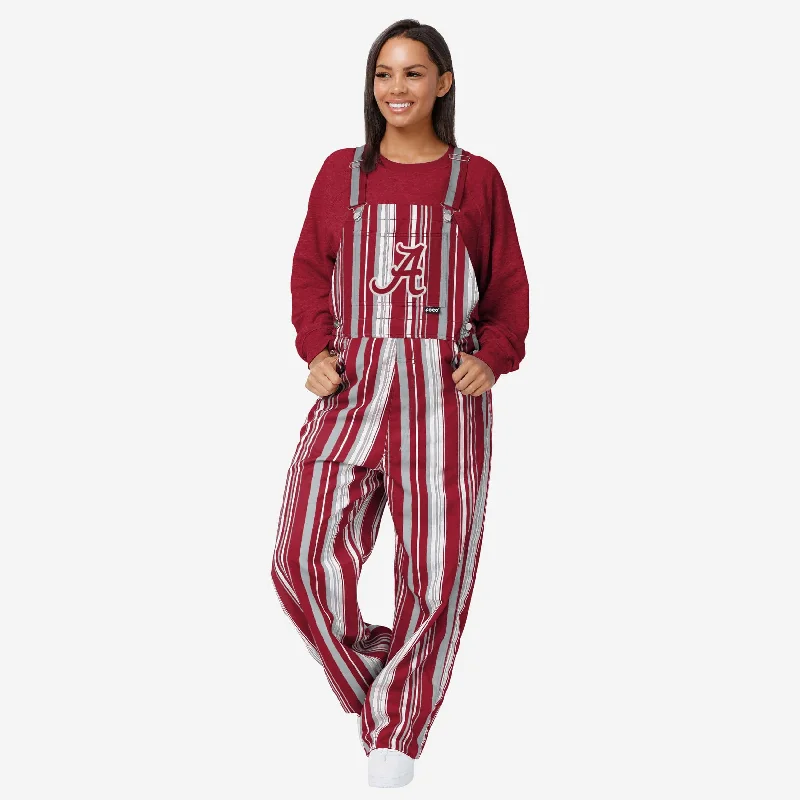 Alabama Crimson Tide Womens Hyper Stripe Bib Overalls Cropped Leg Jumpsuit