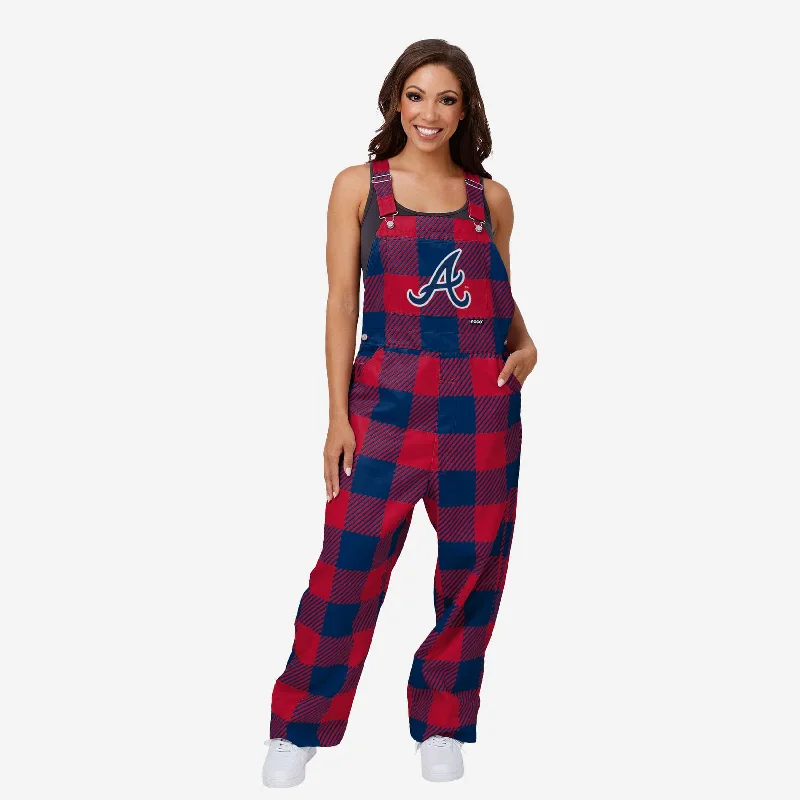 Atlanta Braves Womens Plaid Bib Overalls Sleeveless Knit Overalls
