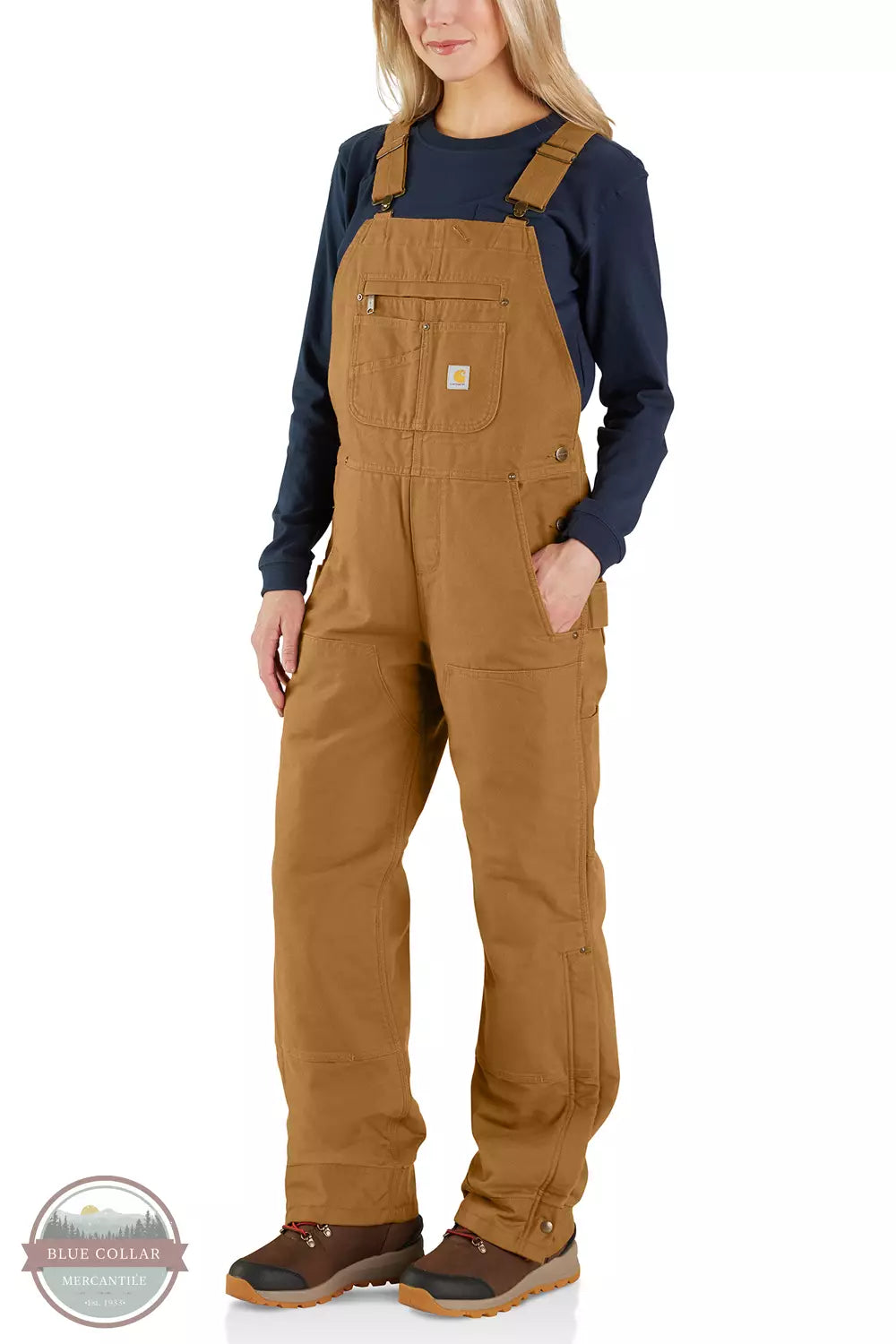 104049-BRN Relaxed Fit Washed Duck Insulated Bib Overalls Edgy Black Overalls