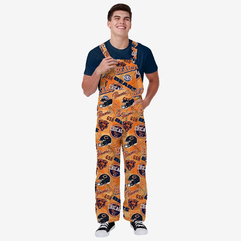 Chicago Bears Mens Historic Print Bib Overalls Trendy Tie-Waist Jumpsuit