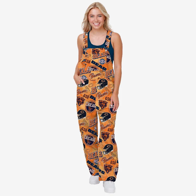 Chicago Bears Womens Historic Print Bib Overalls Draped Wide-Leg Jumpsuit