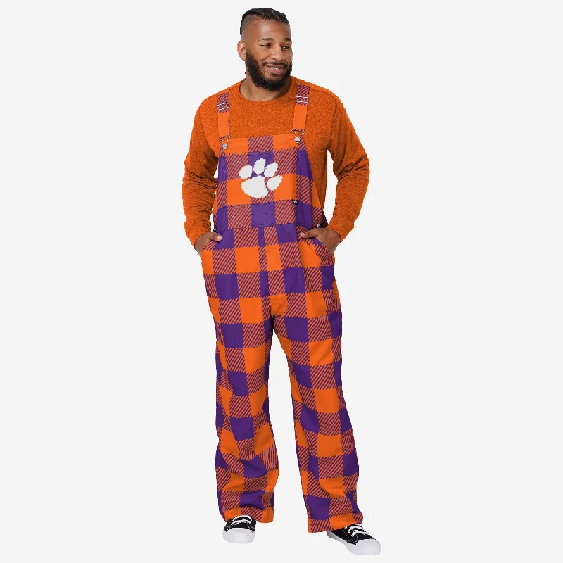 Clemson Tigers Mens Plaid Bib Overalls Paperbag Waist Overalls