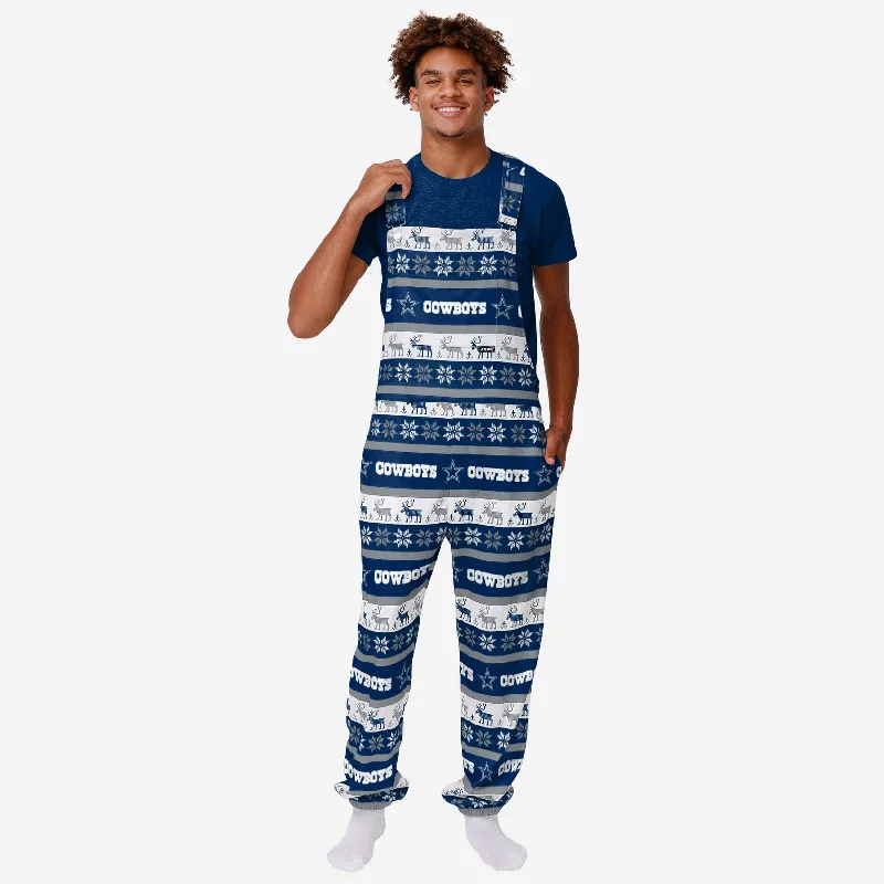 Dallas Cowboys Mens Ugly Home Gating Bib Overalls Short-Sleeve Denim Jumpsuit