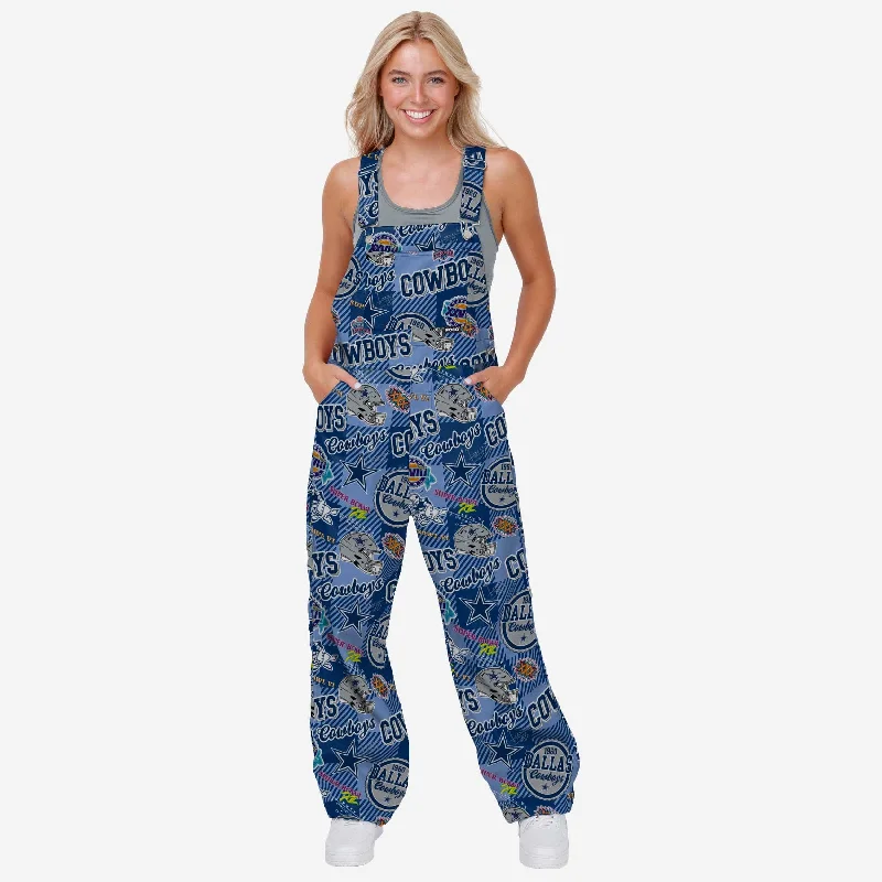 Dallas Cowboys Womens Historic Print Bib Overalls Layered Look Romper