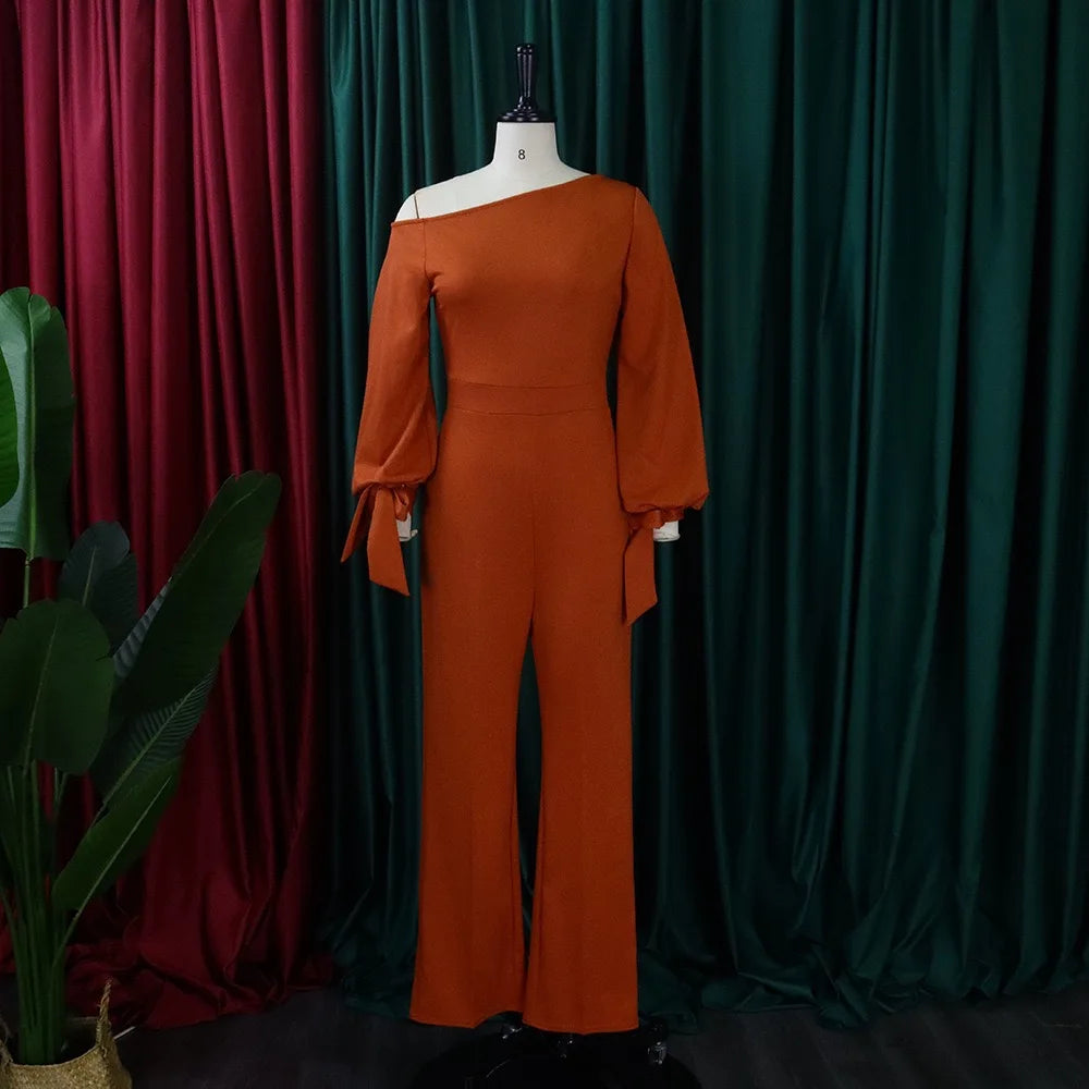 Elegant Jumpsuits & Rompers for Women One Shoulder Full Sleeve Solid Elegant African Birthday Party Dinner Outfits Overalls Hot Soft Modal Overalls