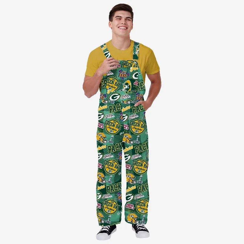 Green Bay Packers Mens Historic Print Bib Overalls Tapered Leg Overalls