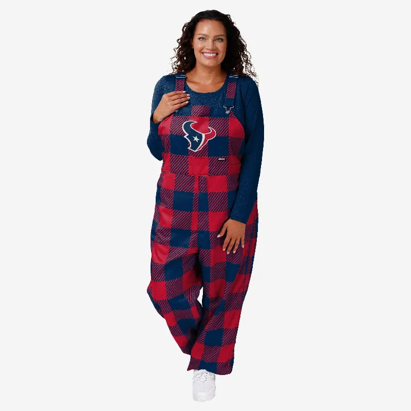 Houston Texans Womens Plaid Bib Overalls One-Shoulder Elegant Jumpsuit