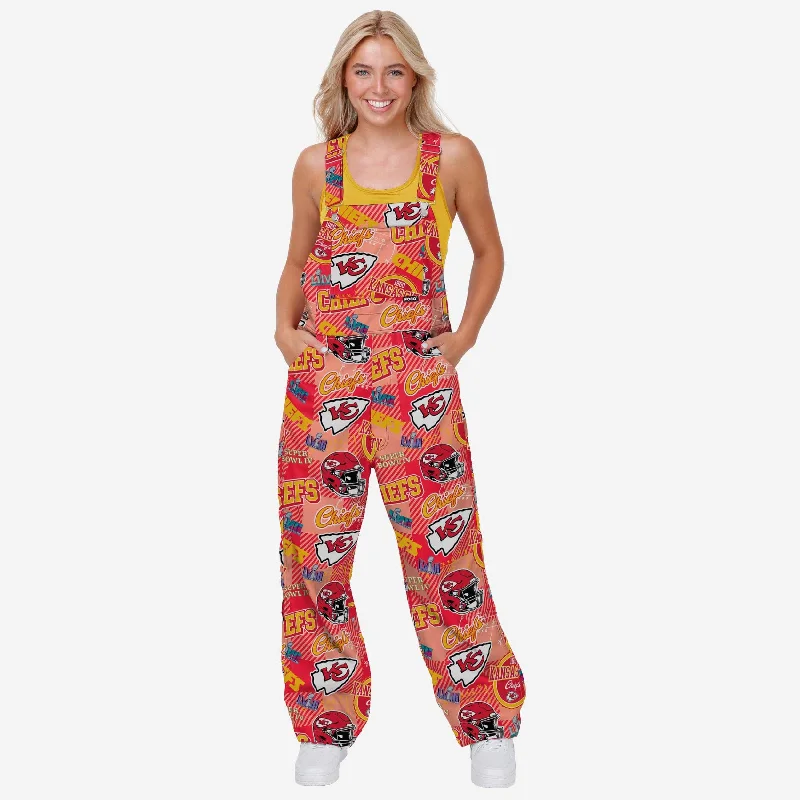 Kansas City Chiefs Womens Historic Print Bib Overalls Sporty Drawstring Overalls