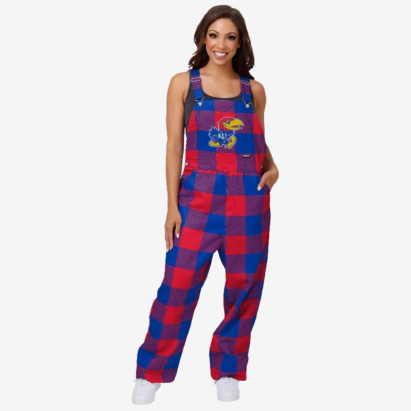 Kansas Jayhawks Womens Plaid Bib Overalls Sporty Drawstring Overalls
