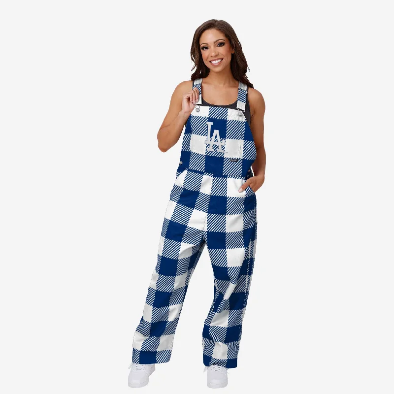 Los Angeles Dodgers Womens Plaid Bib Overalls Trendy Wide-Leg Overalls