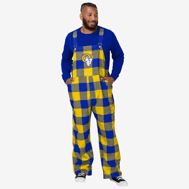 Los Angeles Rams Mens Plaid Bib Overalls Stretchy Skinny Overalls