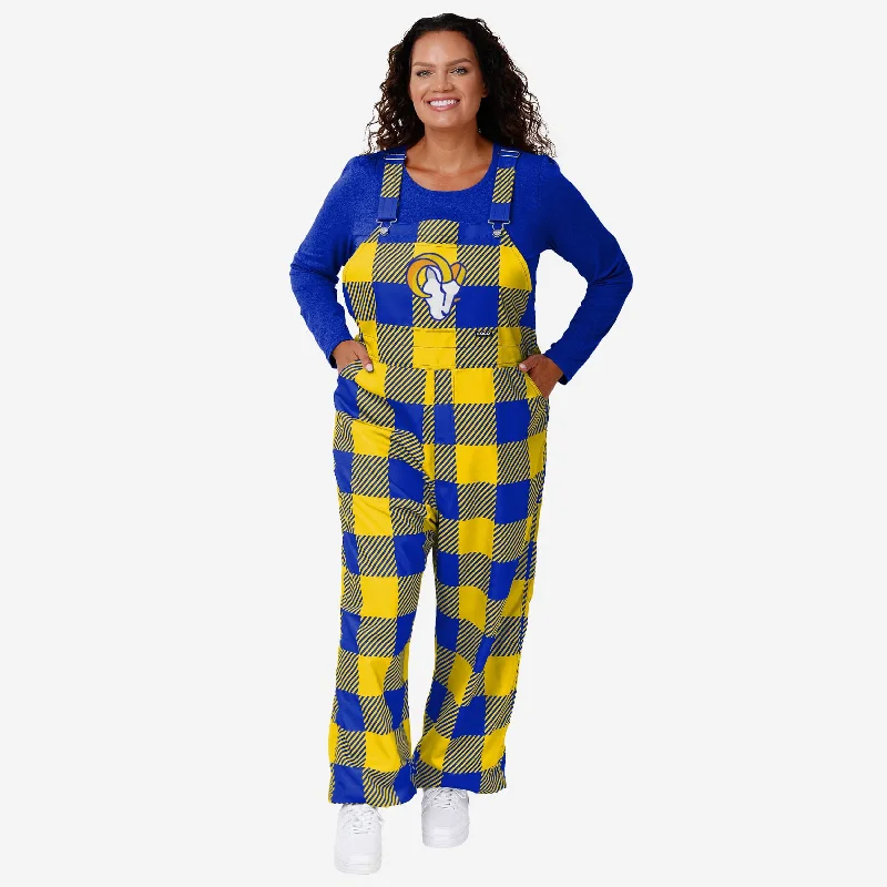 Los Angeles Rams Womens Plaid Bib Overalls Comfy Travel Overalls