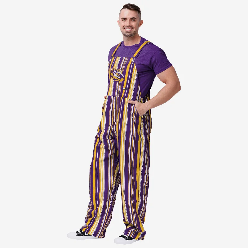 LSU Tigers Mens Hyper Stripe Bib Overalls Rolled Hem Overalls