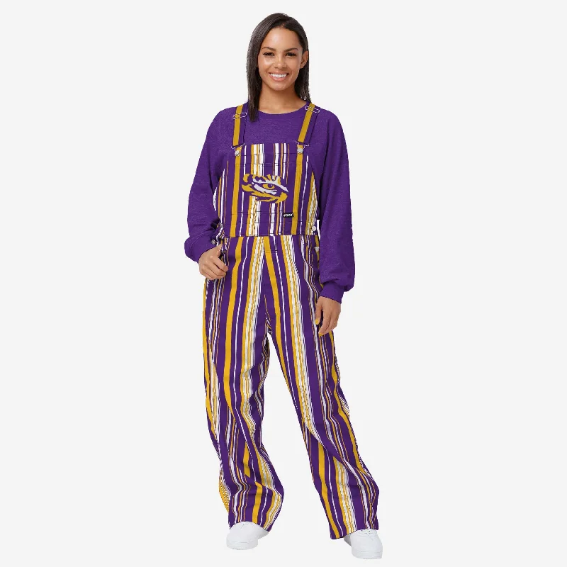 LSU Tigers Womens Hyper Stripe Bib Overalls Functional Cargo Overalls