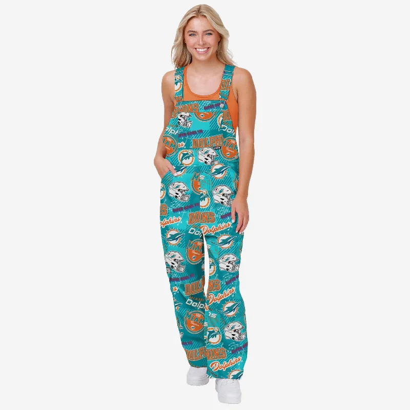 Miami Dolphins Womens Historic Print Bib Overalls Streetwear Cargo Overalls