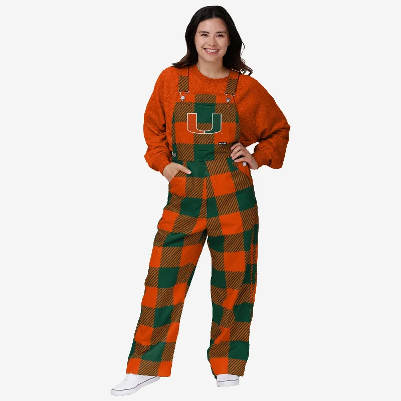 Miami Hurricanes Womens Plaid Bib Overalls Elegant Satin Jumpsuit