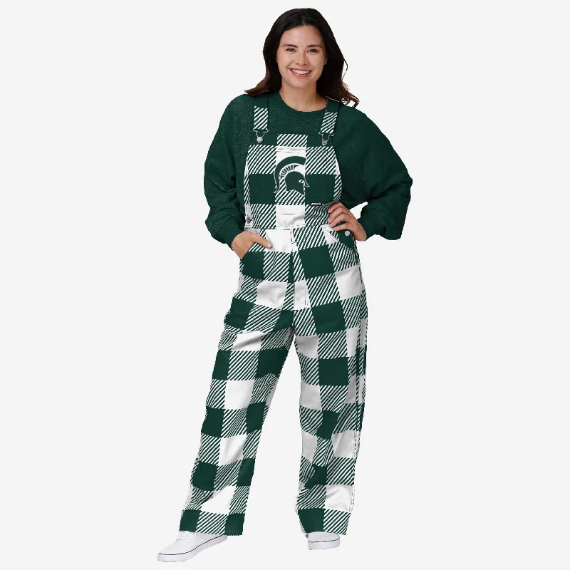 Michigan State Spartans Womens Plaid Bib Overalls Classic Washed Denim Overalls