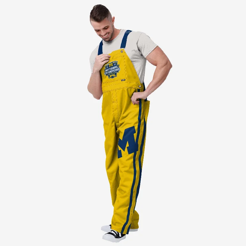 Michigan Wolverines 2023 Football National Champions Yellow Mens Team Stripe Stripe Bib Overalls Soft Modal Overalls