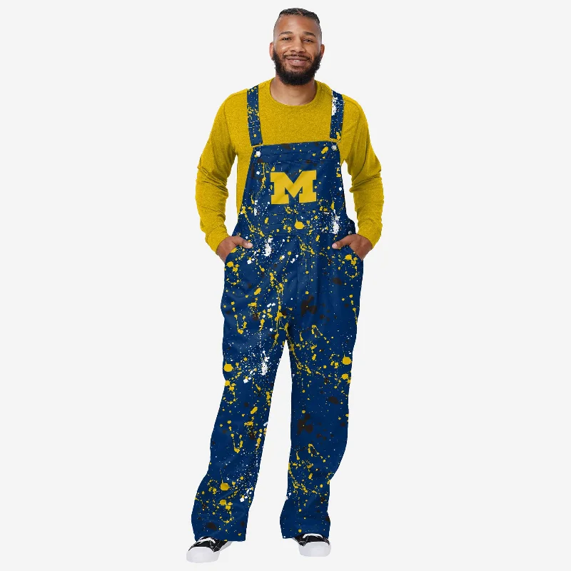 Michigan Wolverines Mens Paint Splatter Bib Overalls Sleeveless Summer Overalls