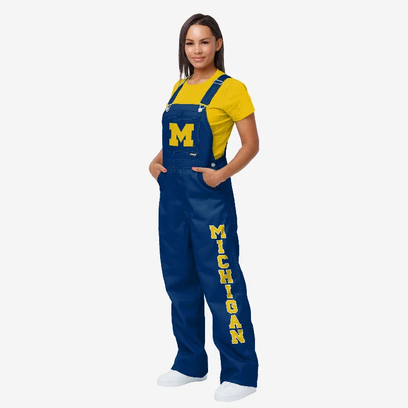 Michigan Wolverines Womens Big Logo Bib Overalls Sleeveless Linen Jumpsuit