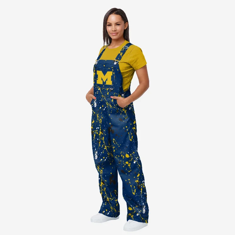 Michigan Wolverines Womens Paint Splatter Bib Overalls Ruffled Shoulder Overalls