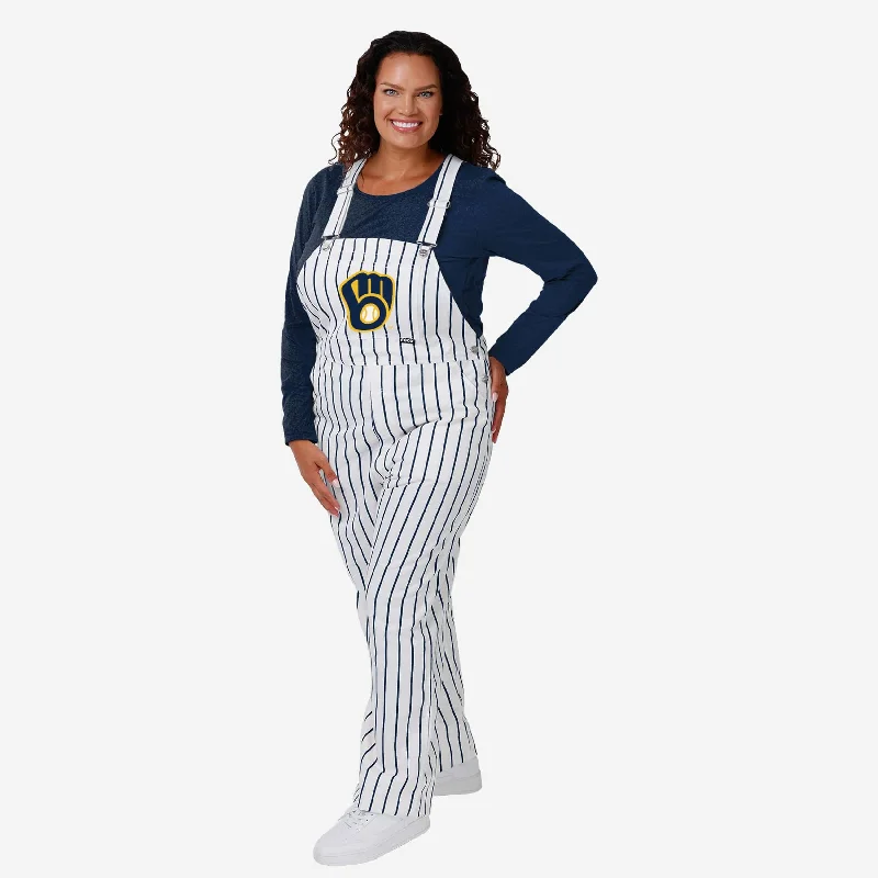 Milwaukee Brewers Womens Pinstripe Bib Overalls Baggy Street Overalls