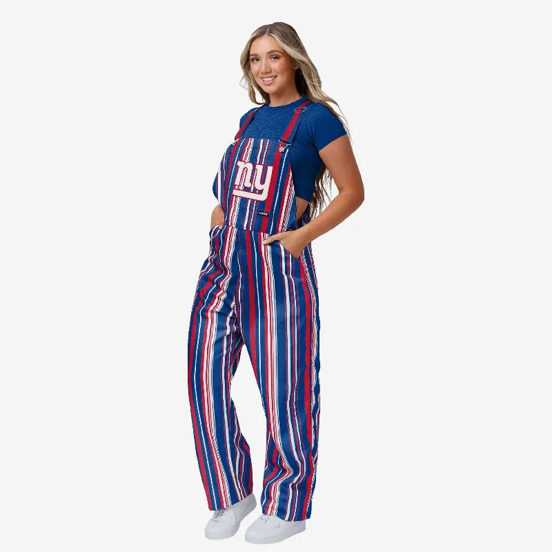 New York Giants Womens Hyper Stripe Bib Overalls Distressed Ripped Jumpsuit