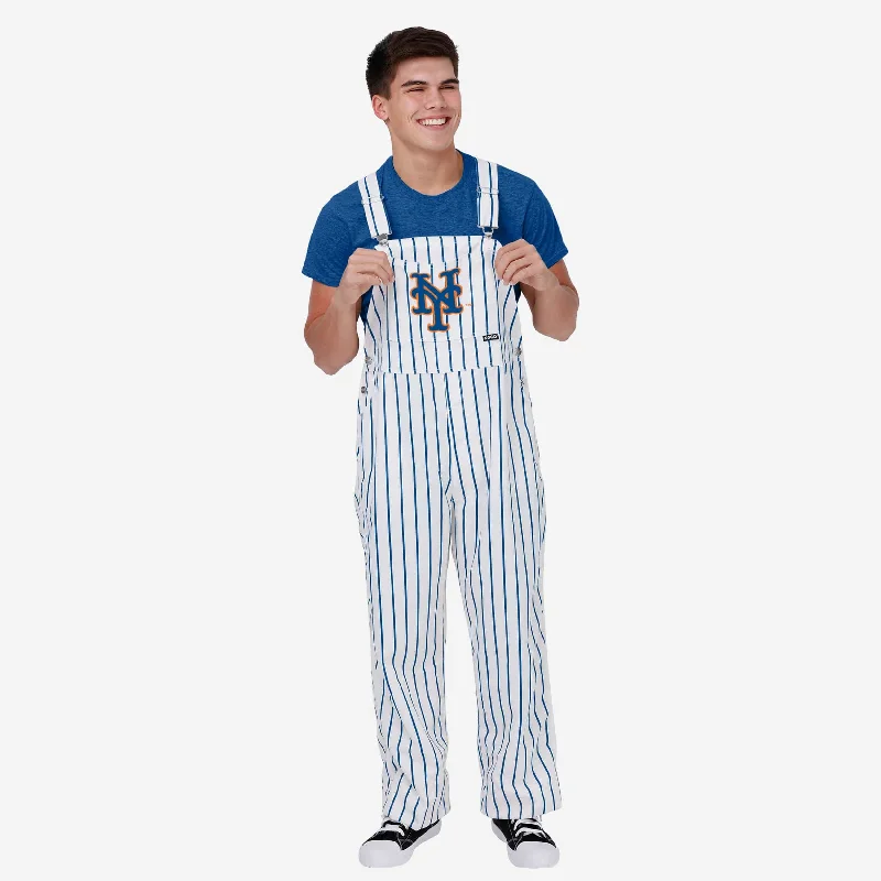 New York Mets Mens Pinstripe Bib Overalls Button-Up Corduroy Overalls