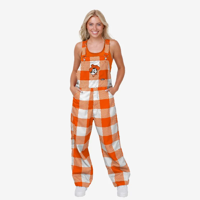 Oklahoma State Cowboys Womens Plaid Bib Overalls Draped Wide-Leg Jumpsuit