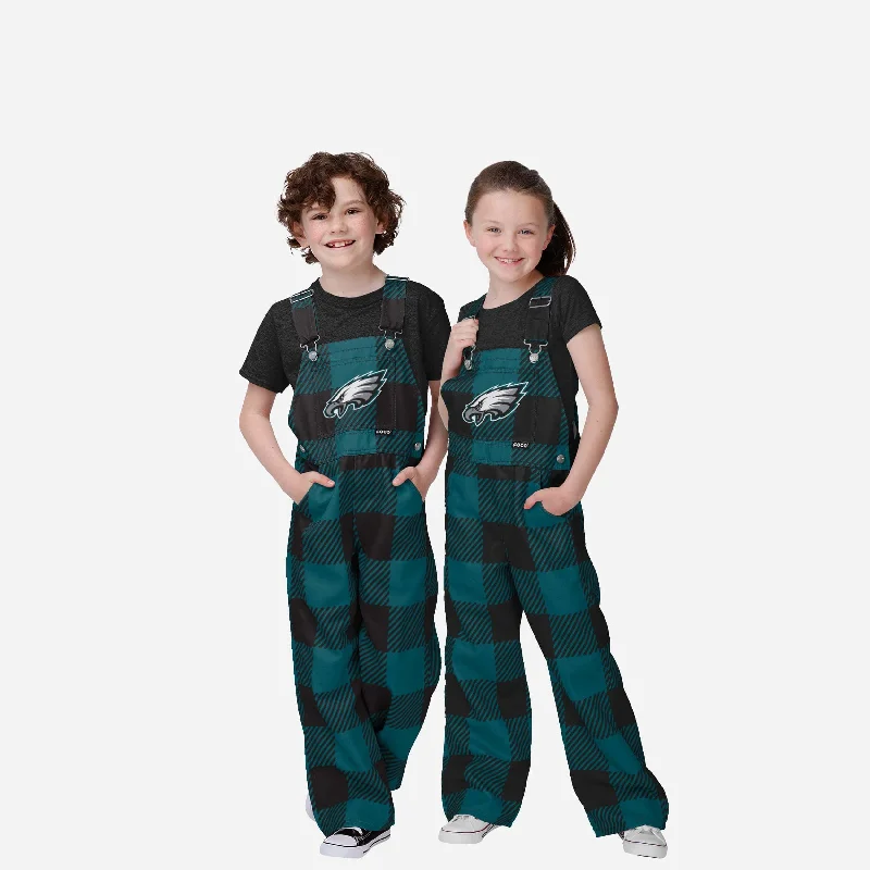 Philadelphia Eagles Youth Plaid Bib Overalls Distressed Denim Overalls