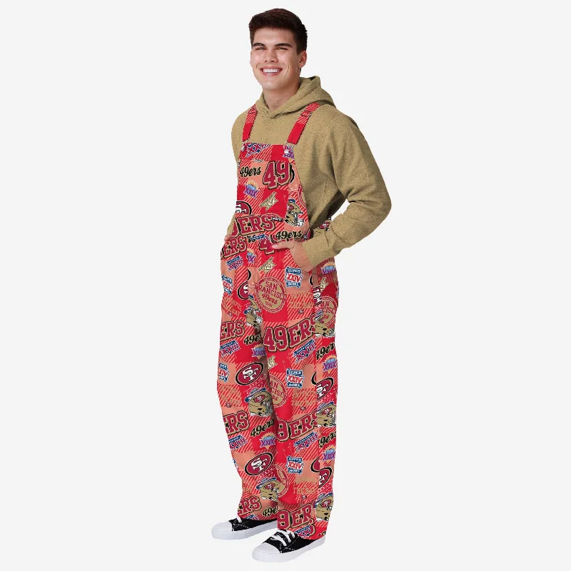 San Francisco 49ers Mens Historic Print Bib Overalls Button-Up Corduroy Overalls